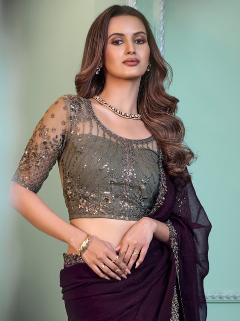 Purple Pure Georgette Burberry Silk With Floral Sequins Saree