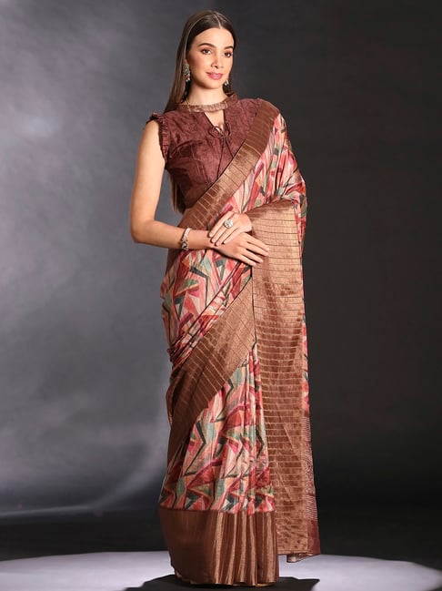 Brown Pure Handi Silk Handloom Saree Row Silk Saree Anant Tex Exports Pvt.Ltd..