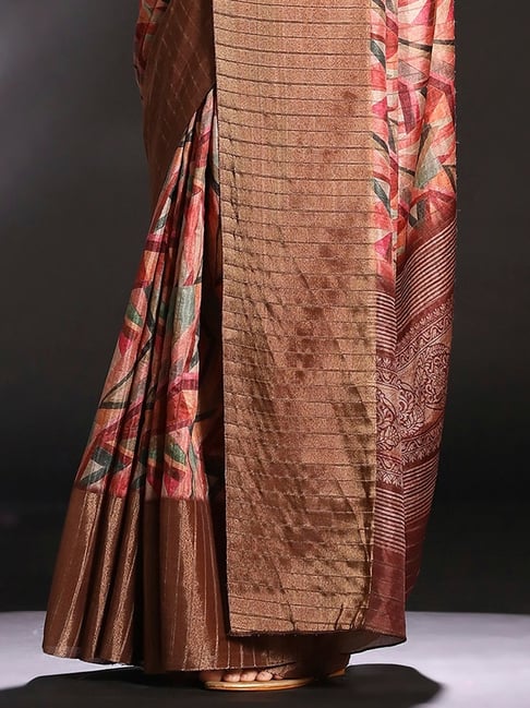 Brown Pure Handi Silk Handloom Saree Row Silk Saree Anant Tex Exports Pvt.Ltd..