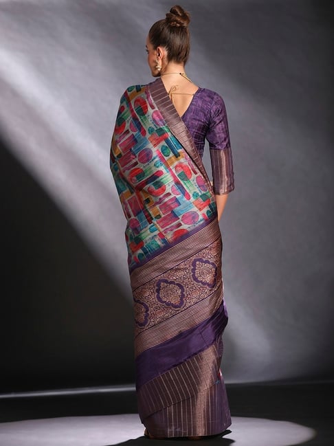 Purple Pure Handi Silk Handloom Saree Row Silk Saree Anant Tex Exports Pvt.Ltd..