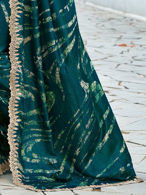 Teal Blue Pure Velvet Chiffon With Embroidery Work Chiffon Saree