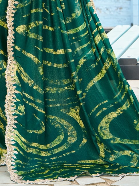 Green Pure Velvet Chiffon With Embroidery Work Chiffon Saree
