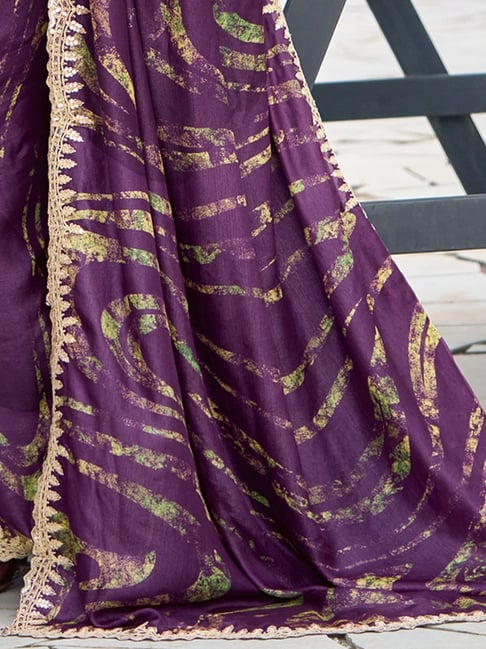 Purple Pure Velvet Chiffon With Embroidery Work Chiffon Saree