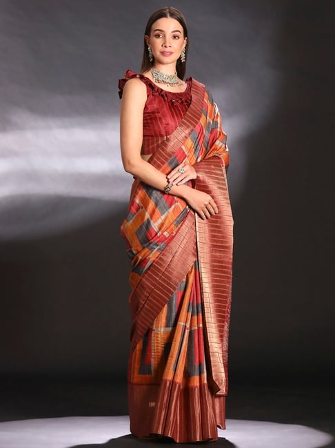 Orange Pure Handi Silk Handloom Saree Row Silk Saree Anant Tex Exports Pvt.Ltd..