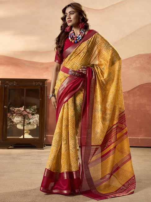 Yellow Pure Soft Cotton Blend Printed Saree