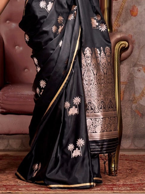 Black Pure Satin Handloom Weaving Saree
