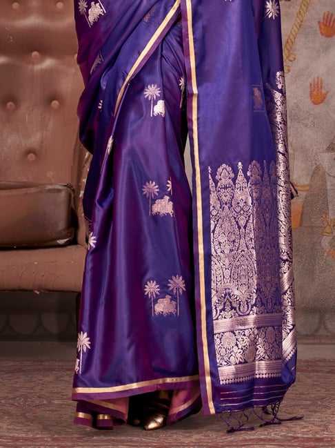 Purple Pure Satin Handloom Weaving Saree