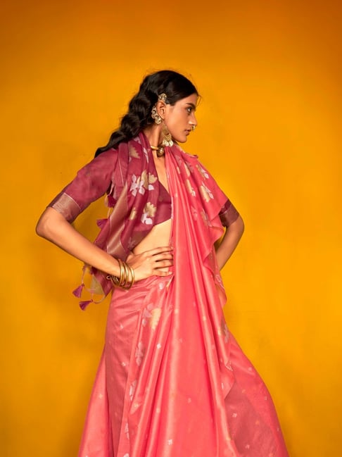 Pink Tussar Handloom Silk Saree