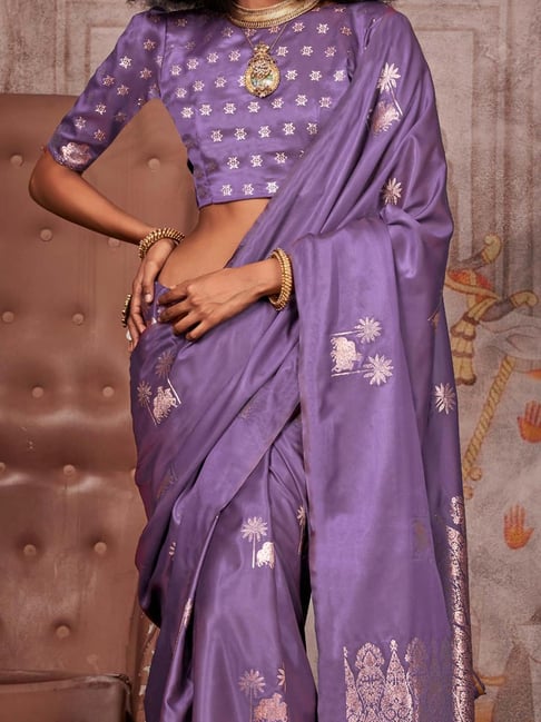 Purple Pure Satin Handloom Weaving Saree