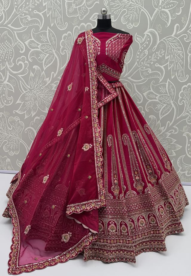 Rani Pink Pure Soft Pink Moti Handwork Peacock Multi Cotton thread Sequins Work Bridal Lehenga Choli