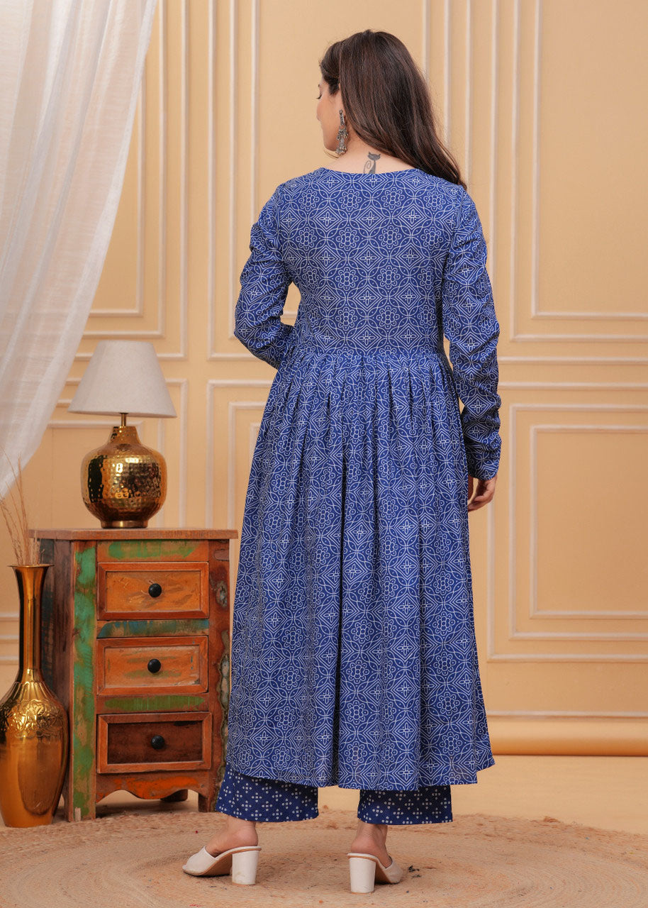 Blue Pure Soft Reyon Cotton Blend Print Salwar Suit