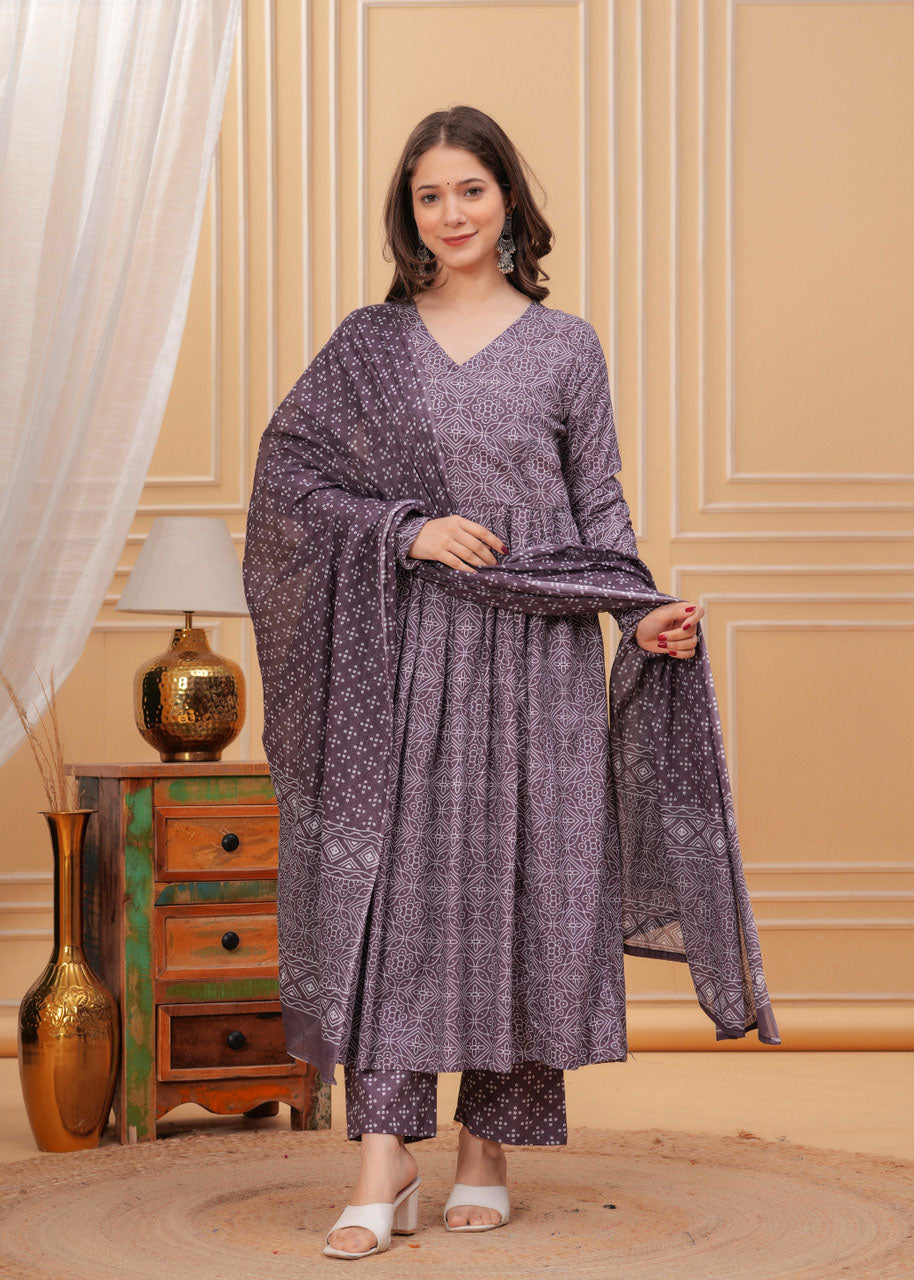 Purple Pure Soft Reyon Cotton Blend Print Salwar Suit