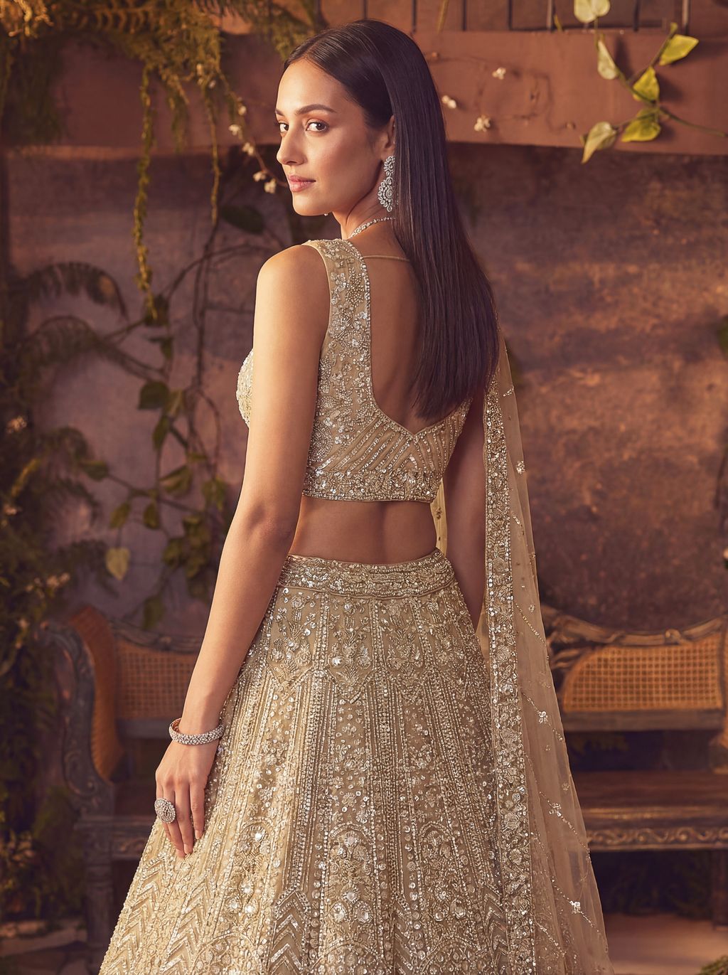 Beige Pure Soft Net Heavy Embroidery Work Bridal Lehenga