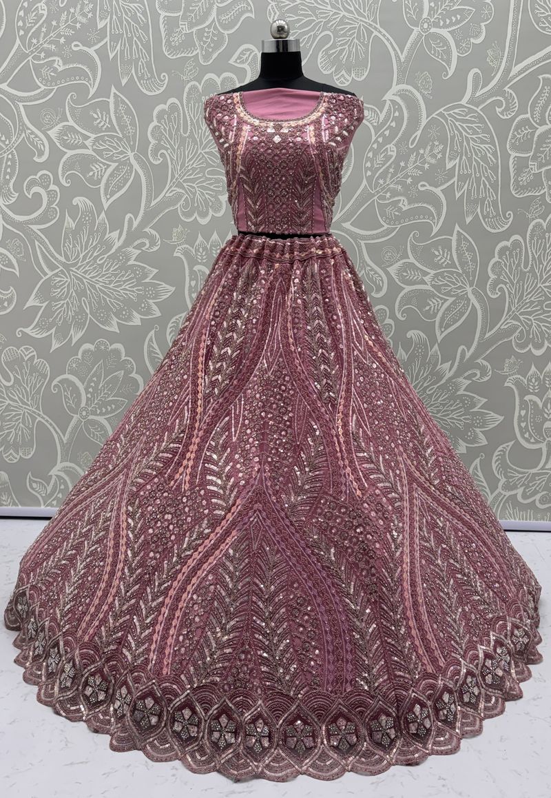 Pink Pure Soft Heavy net Silk Heavy Embroidery Work Bridal Lehenga