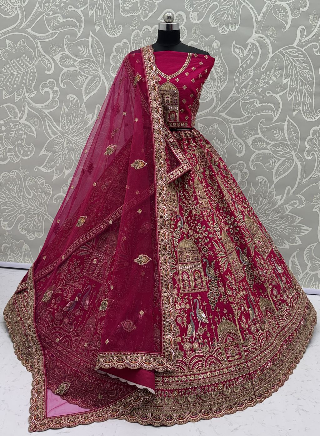 Pink Pure Soft Gadwal Silk Heavy Embroidery Work Bridal Lehenga