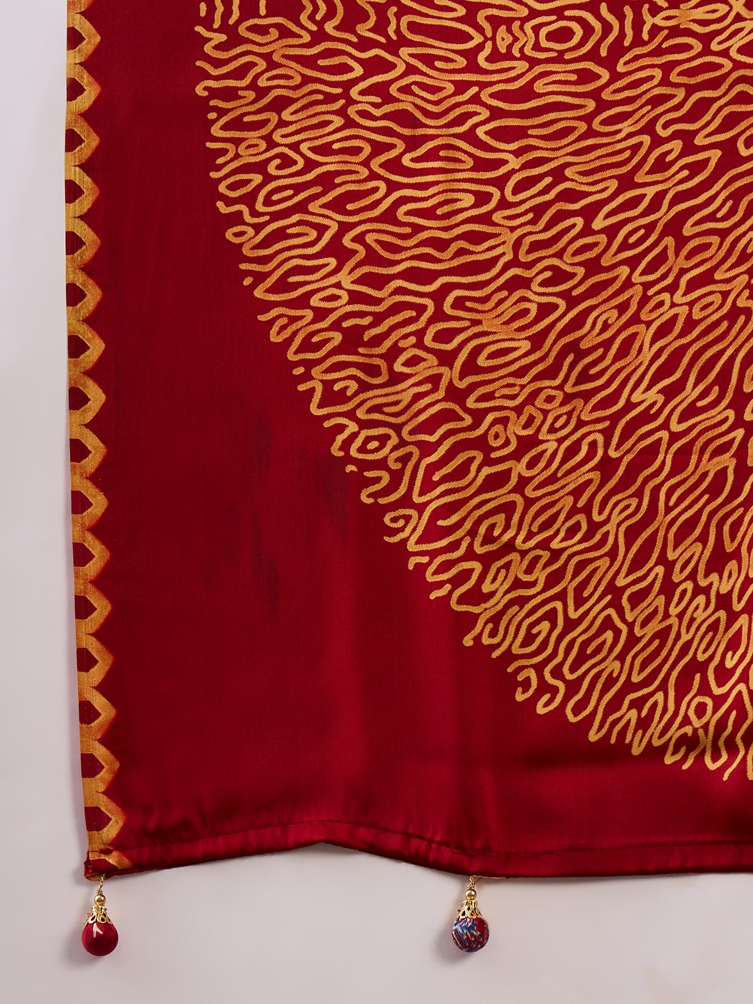 Red Pure Semi Modal Japan Silk Ajarkh Printed Saree