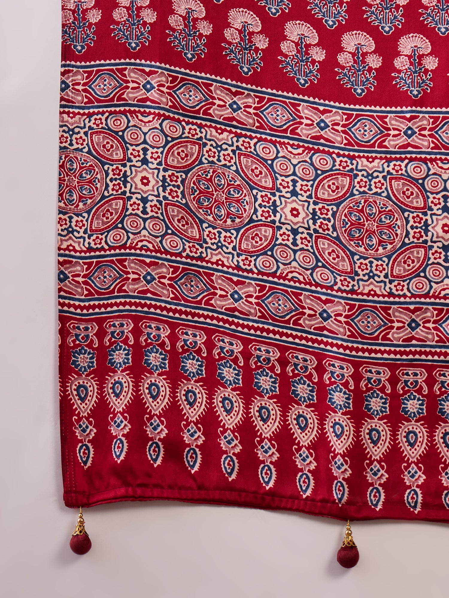Red Pure Semi Modal Silk Floral Printed Saree