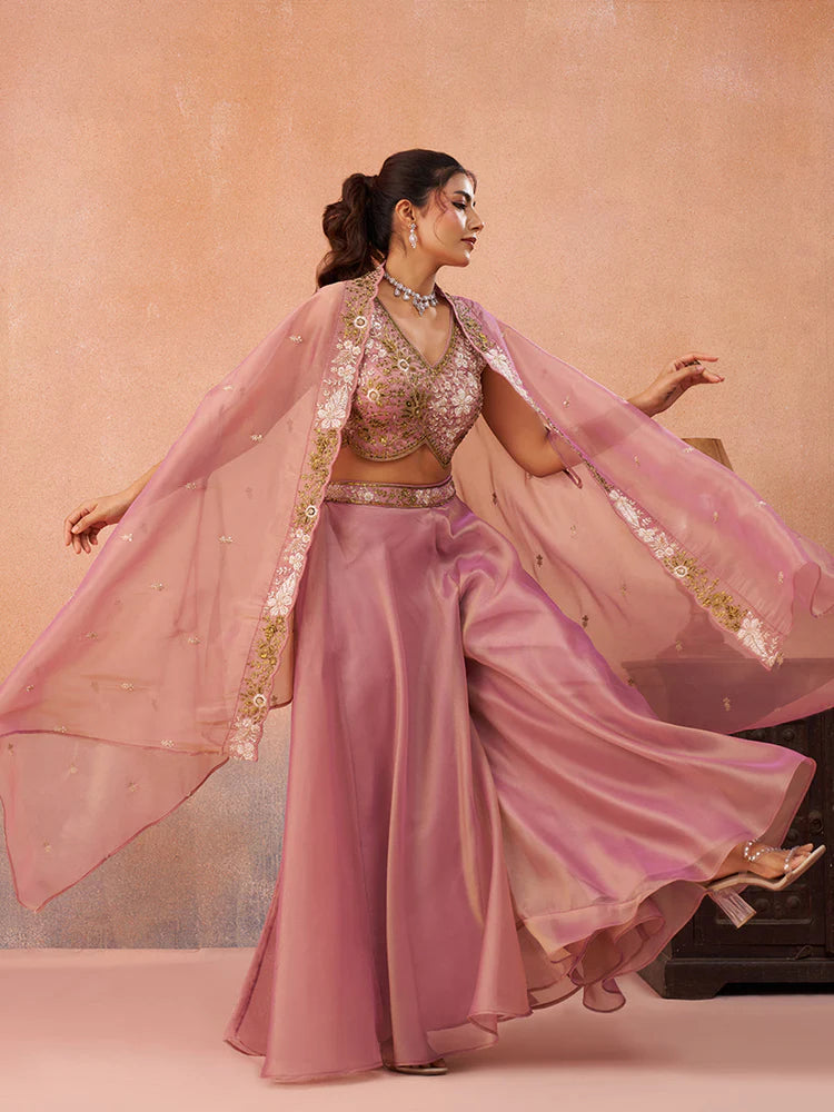 Dusty Pink Embroidered Co-Ord Set for Women