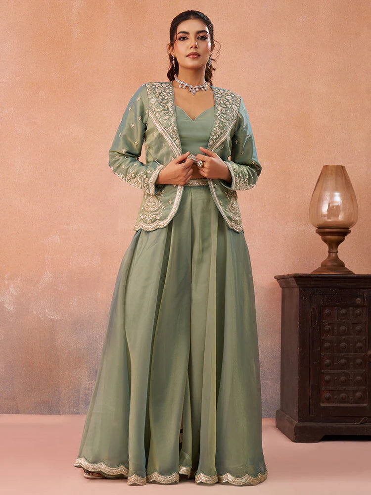 Sage Green Co-Ord Set for Women with Jacket
