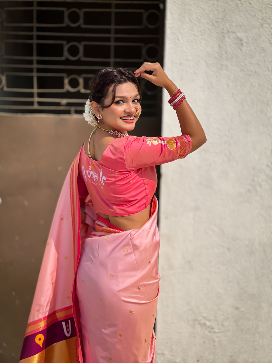 Pink Pure Rakhumai Silk Vitthala Paithani Soft Silk Saree