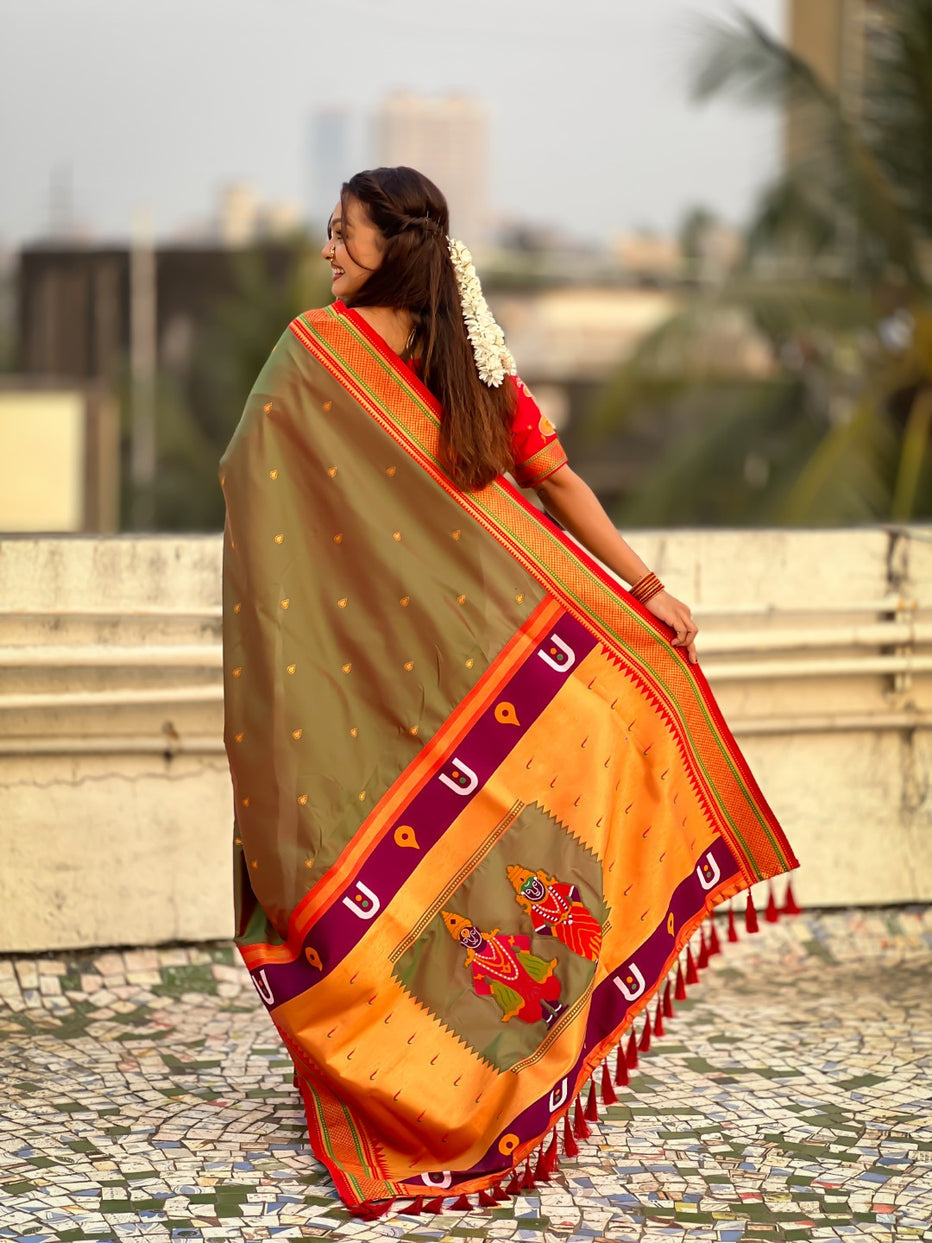 Mahendi Pure Rakhumai Silk Vitthala Paithani Soft Silk Saree