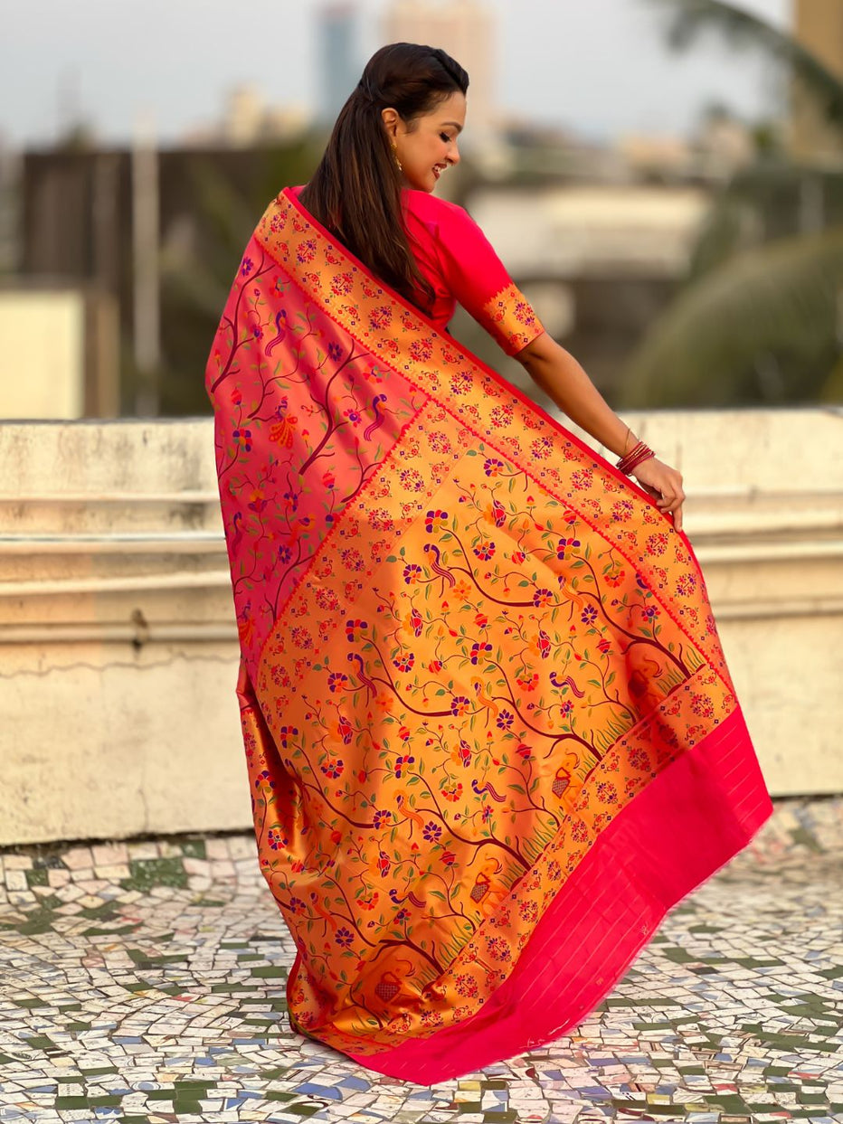 Pink Pure Premium Tissue Silk Meenakari Pallu Jaal Zari Tissue Saree