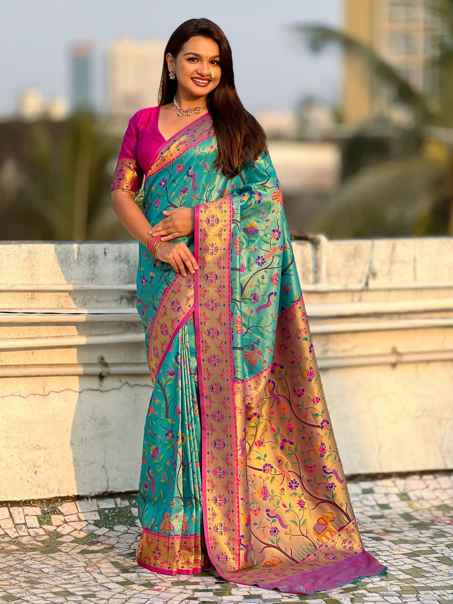Blue Pure Premium Tissue Silk Meenakari Pallu Jaal Zari Tissue Saree