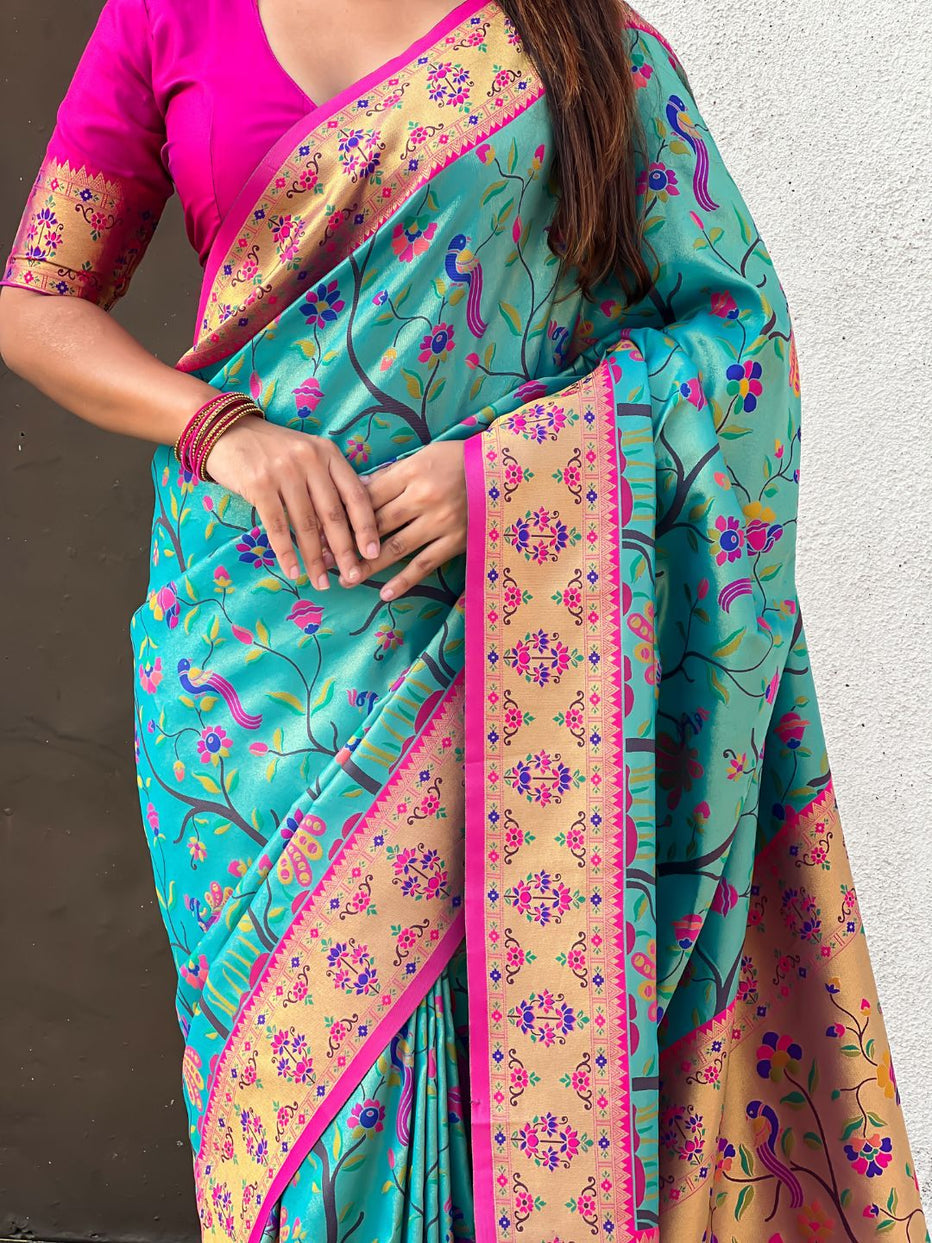 Blue Pure Premium Tissue Silk Meenakari Pallu Jaal Zari Tissue Saree