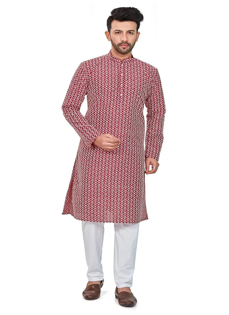 Red Colour RFSK 0013 Kurta Pajama - Anant Exports