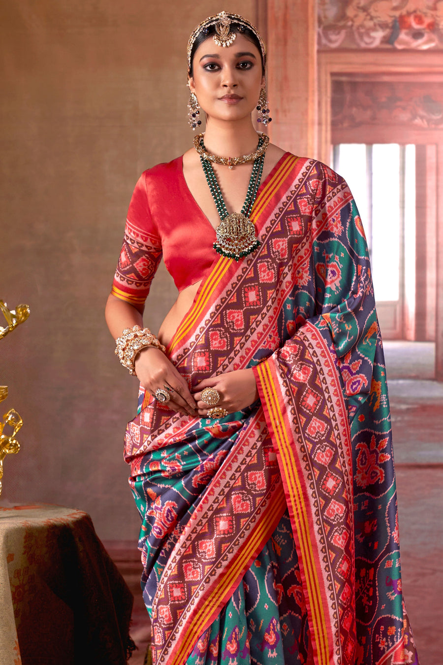 Red & Grey Pure P.V Silk Printed Patan Patola Silk Saree