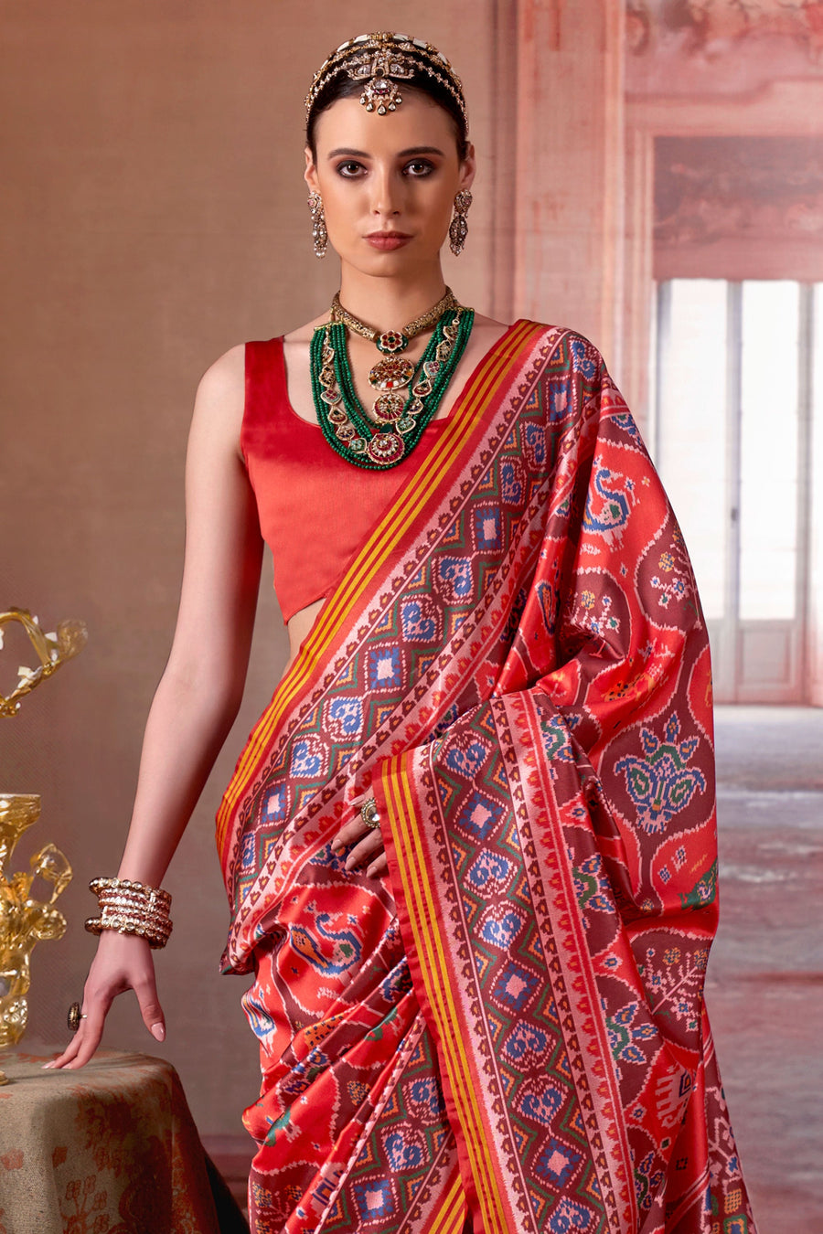 Red & Blue Pure P.V Silk Printed Patan Patola Silk Saree