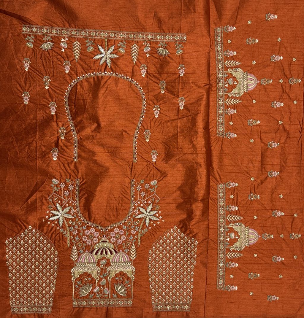 Orange Pure Soft Silk Heavy Embroidery Work Bridal Lehenga