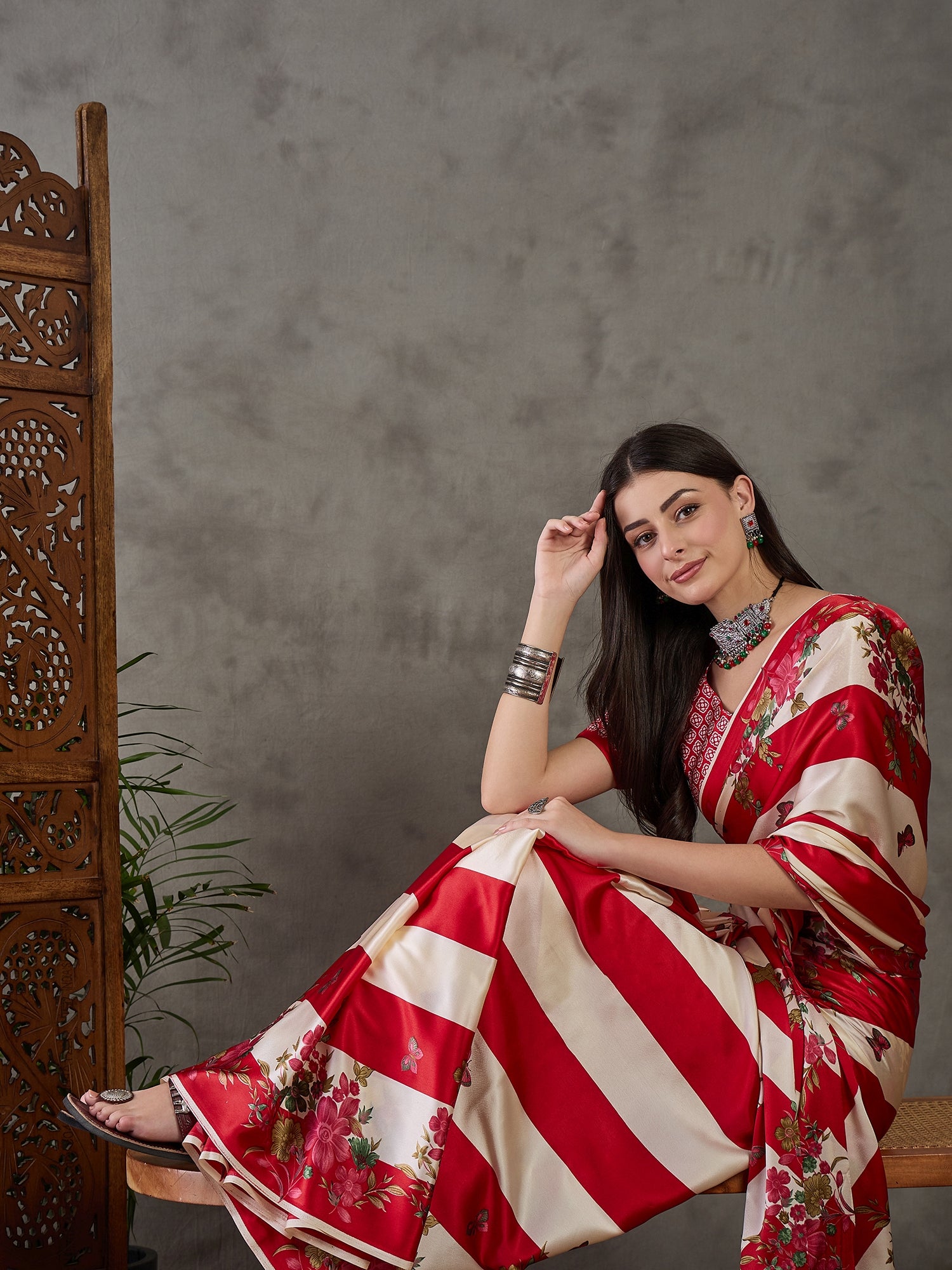 Red Pure Semi Modal Japan Silk Ajarkh Printed Saree