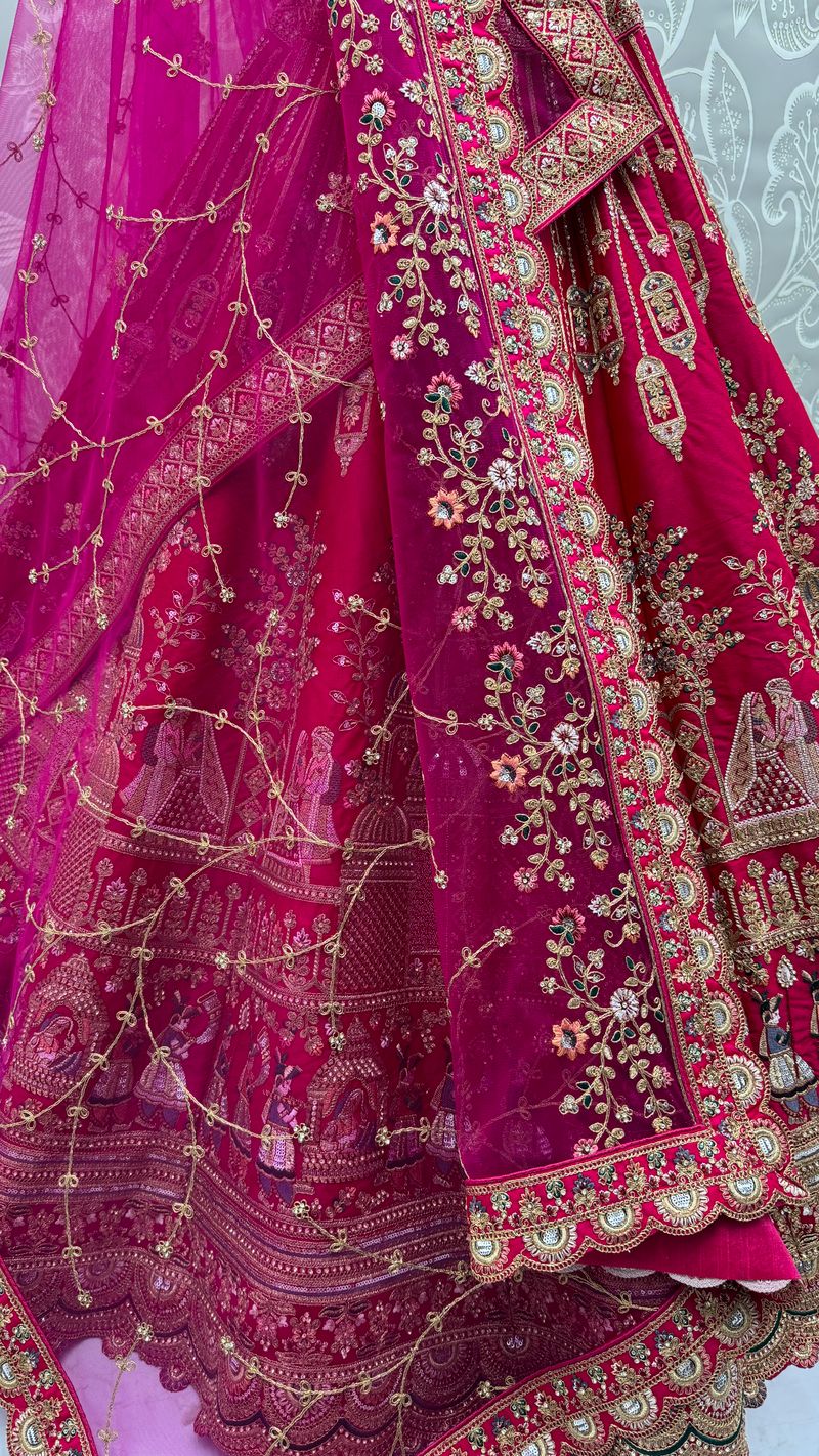 Pink Pure Soft Gadwal Silk Heavy Embroidery Work Bridal Lehenga