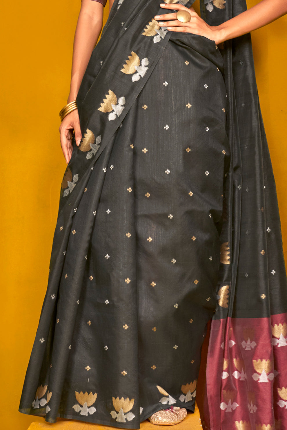 Black Tussar Handloom Silk Saree
