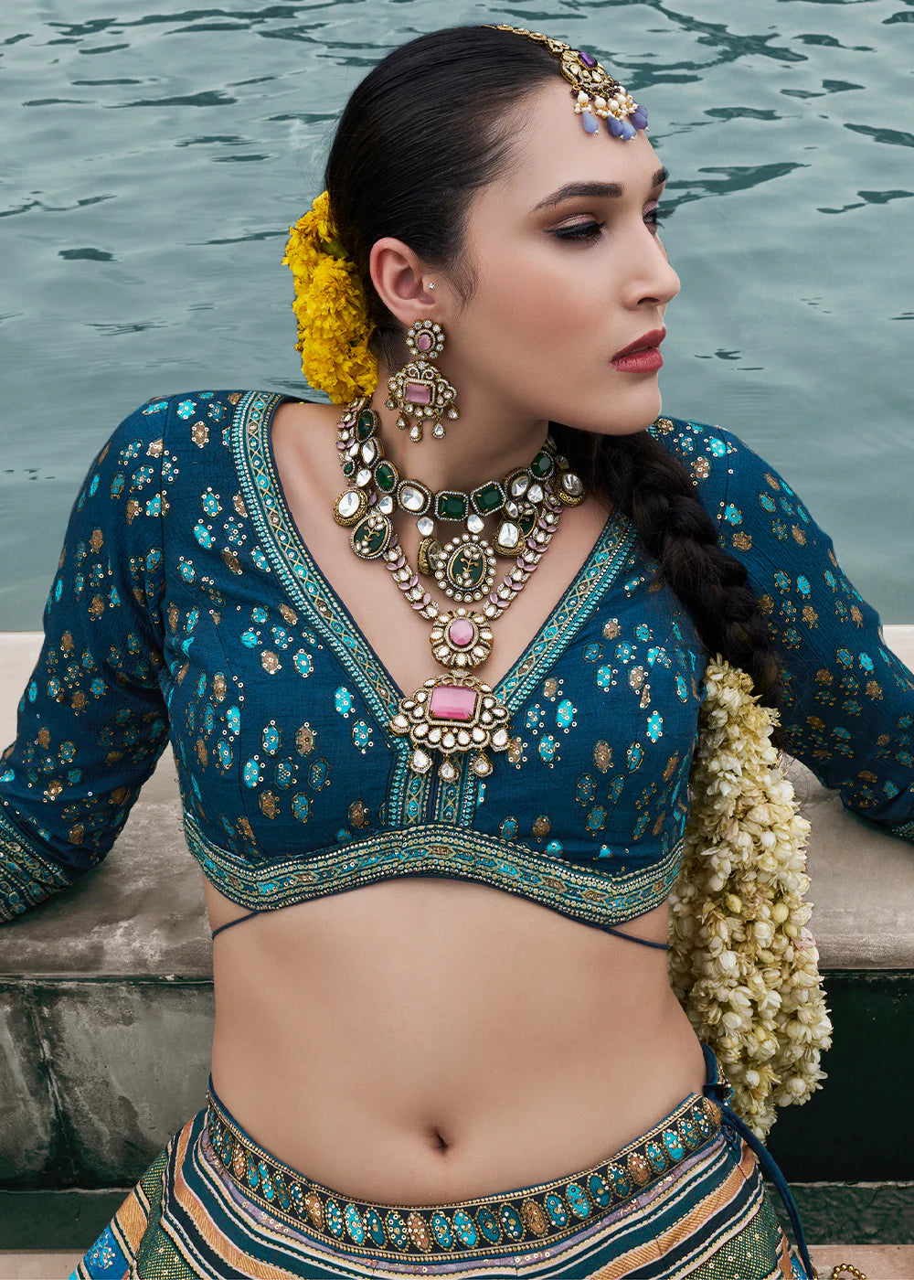 Sky Blue & Silver Designer Banarasi Silk Lehenga Choli