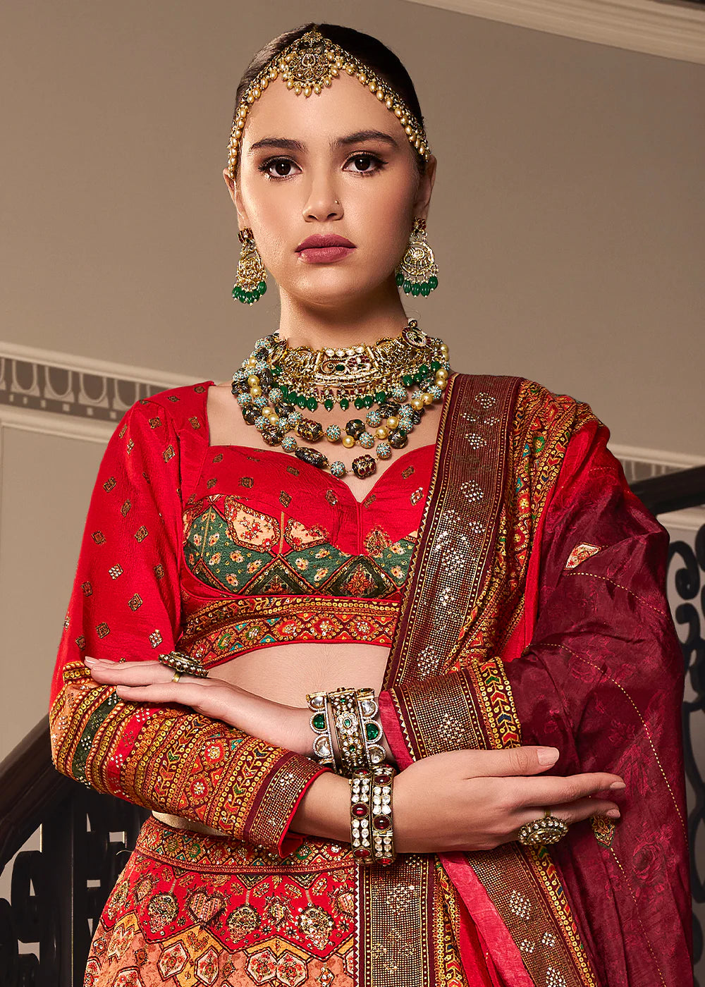 Ruby Red Banarasi Silk Lehenga Choli with Traditional Weaving