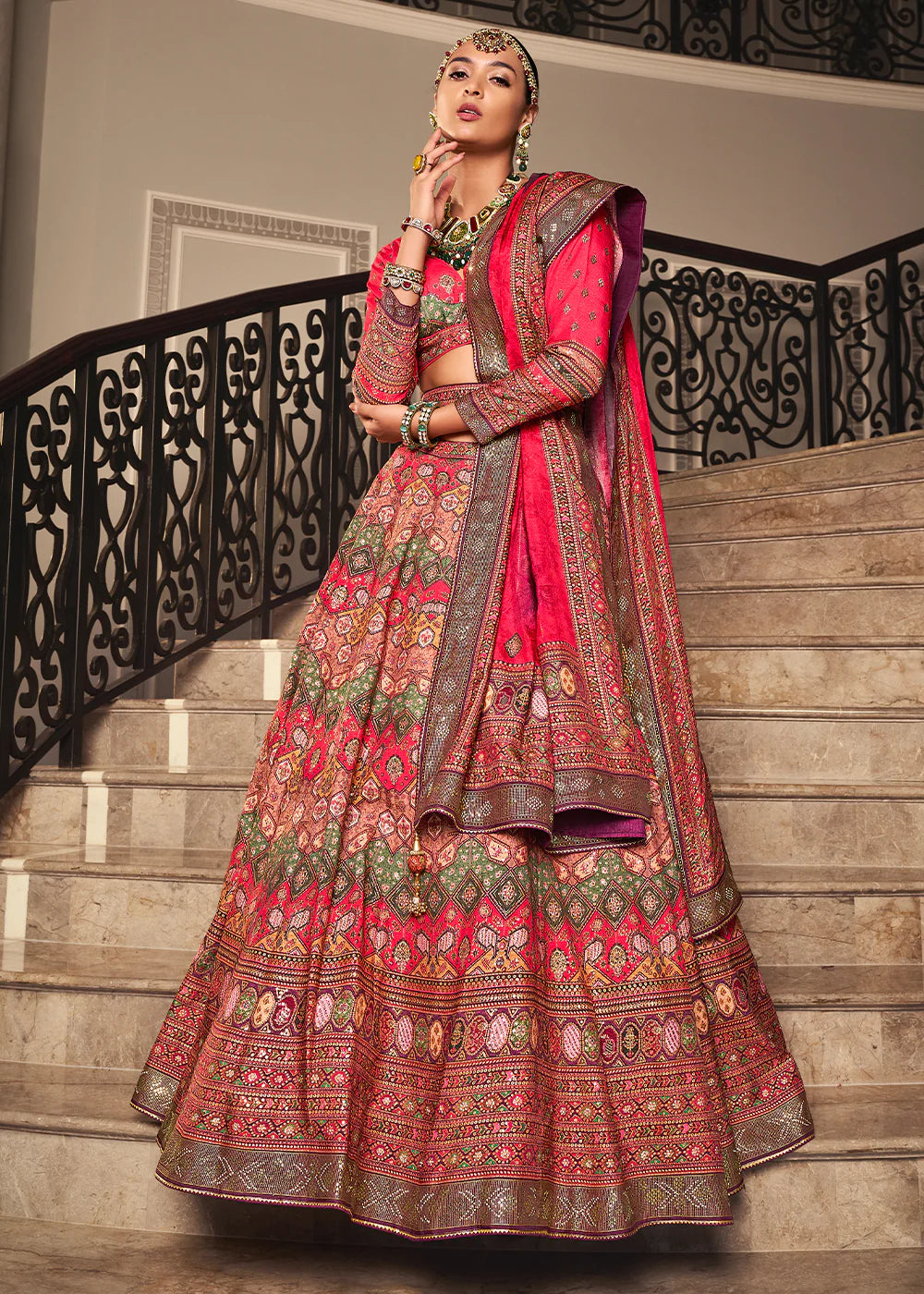 Red Banarasi Silk Lehenga Choli with Heavy Traditional Weaving