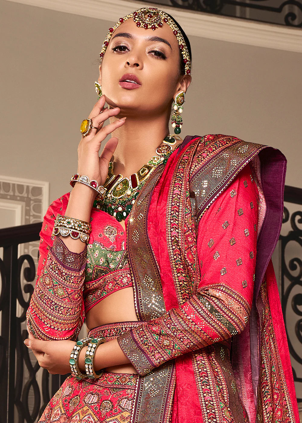 Red Banarasi Silk Lehenga Choli with Heavy Traditional Weaving