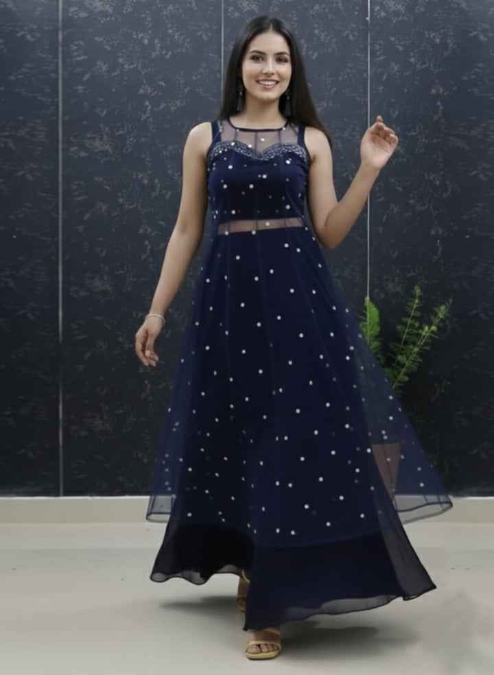 Navy Blue Pure Soft Net Silk Overcoat Lehenga Set