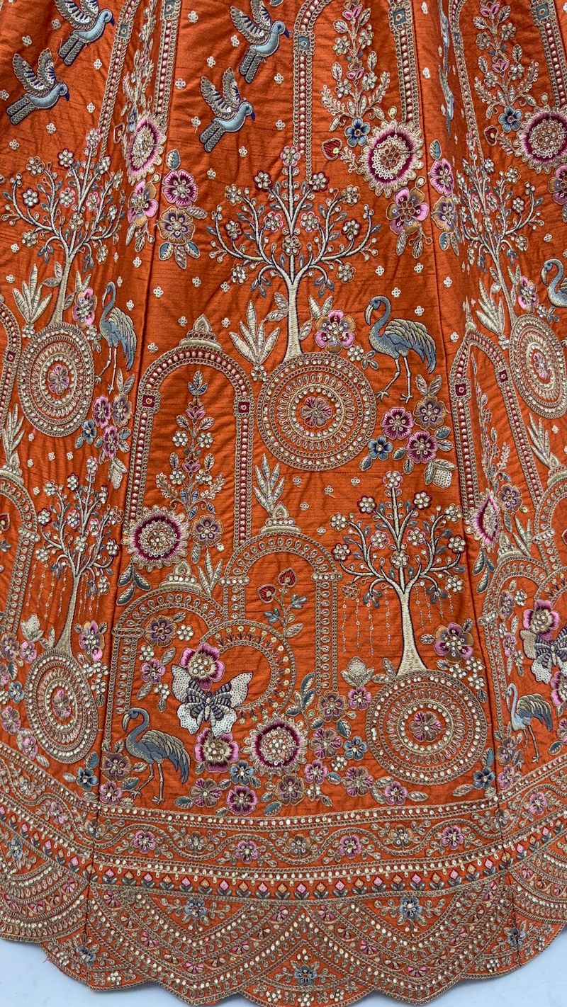 Orange Pure Soft Silk Heavy Embroidery Work Bridal Lehenga