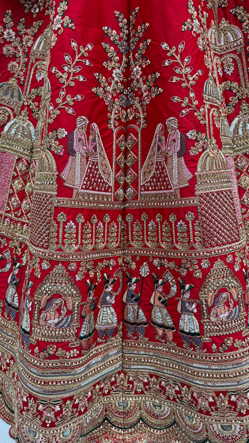 Red Pure Soft Gadwal Silk Heavy Embroidery Work Bridal Lehenga