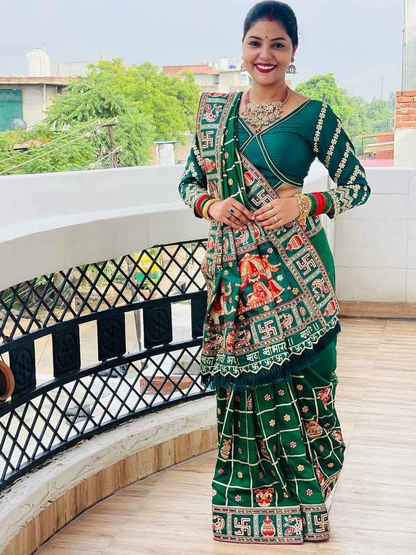 Green Color Heavy Gharchola Full Embroidery Wrok With Diamond Gharchola Saree