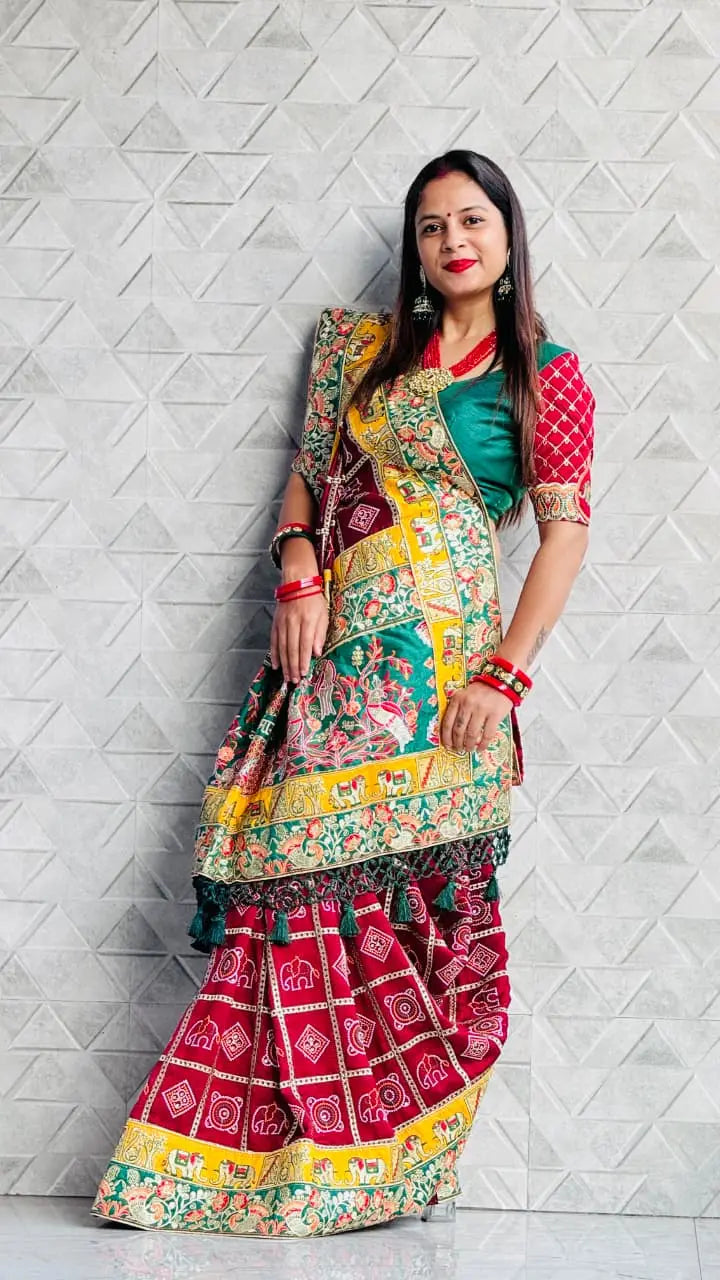 Red Pure Soft Silk Heavy Embroidery Diamond Work Gharchola Panetar Saree