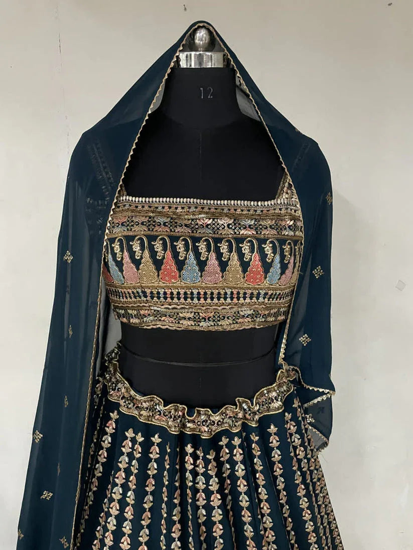 Designer Fancy Wedding Party Wear Black Bollywood Lehenga Choli In Georgette Sm Rimzim 136 A,b,c
