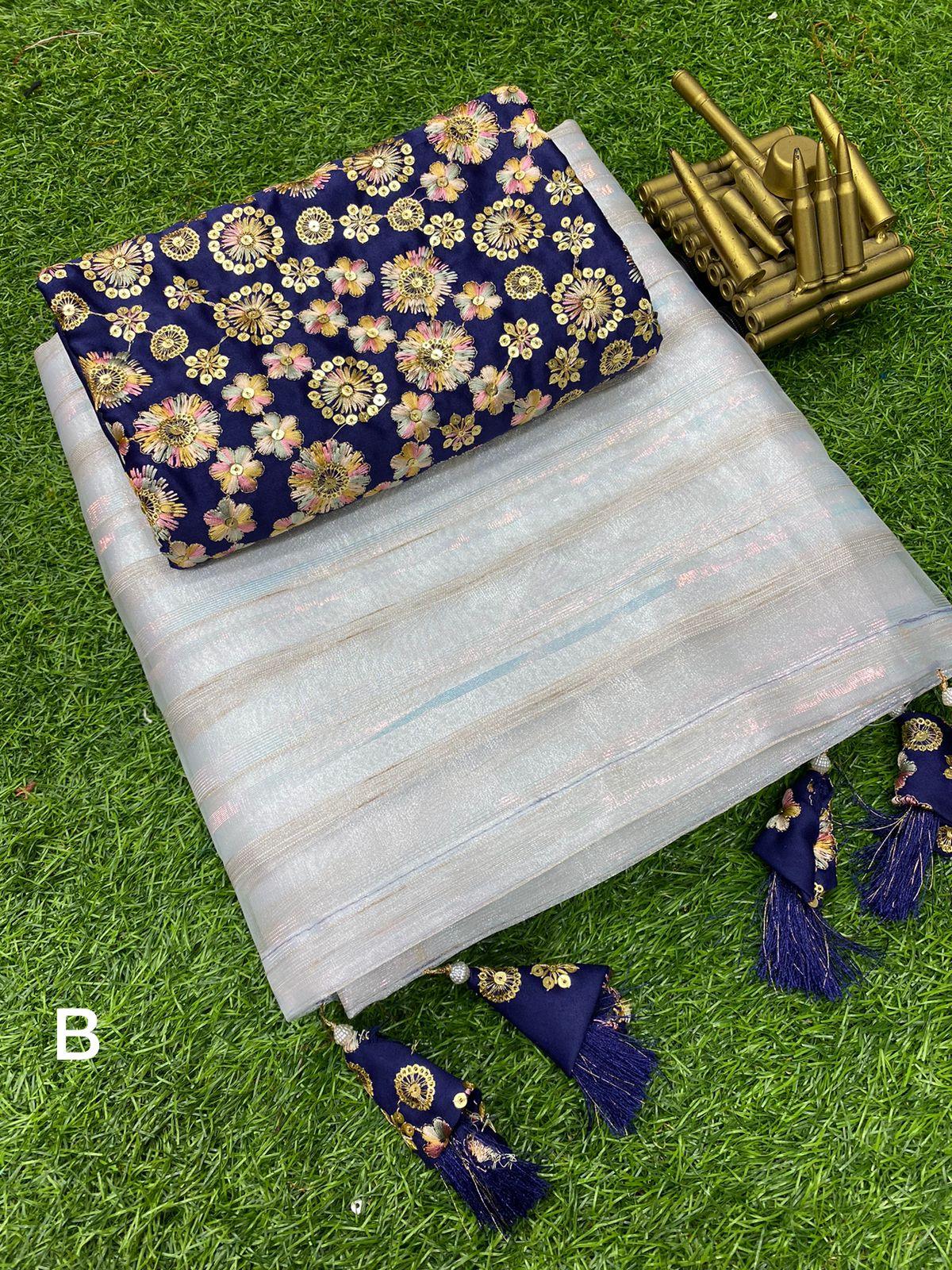 Party Wear Fancy Organza Slub Saree - Anant Exports