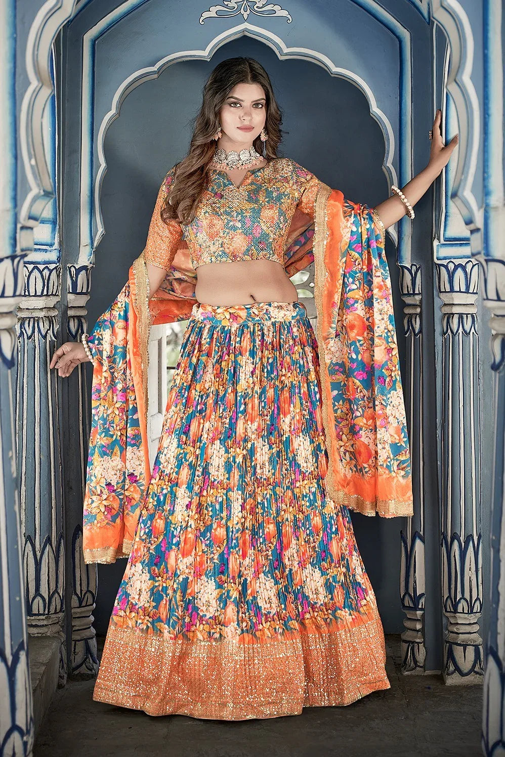 PARTY WEAR PRINTED SEQUINS WORK LEHENGA - Anant Exports