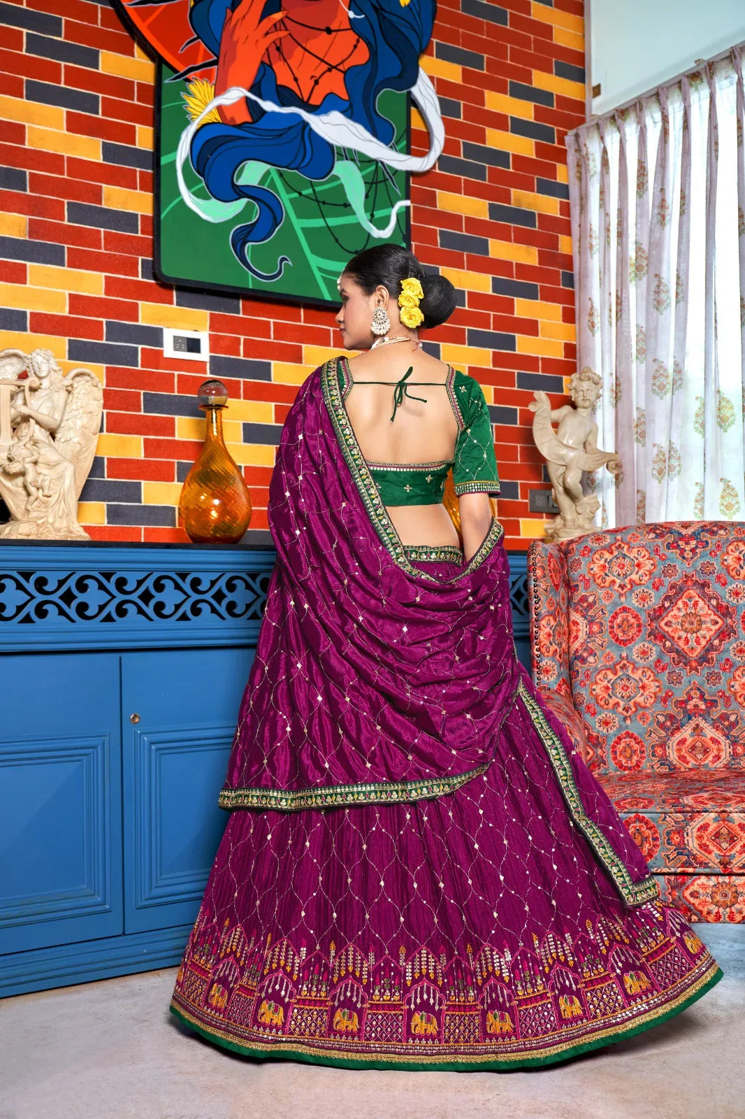 Varni Zeeya Sanskriti Chinon Crushed Lehenga D.No. 15004 - Anant Exports