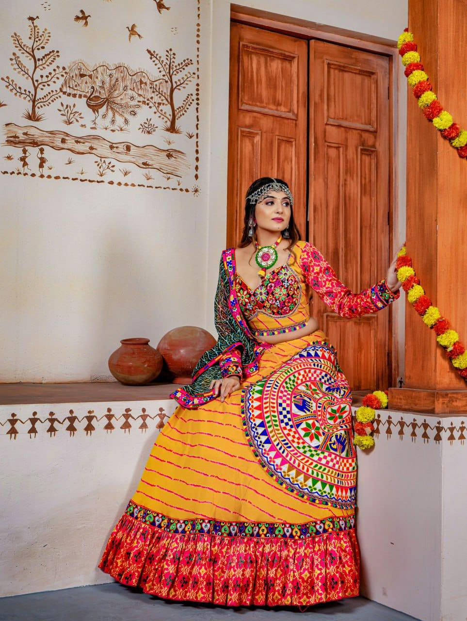 Yellow Suryamukhi Navaratri Lahenga Choli - Anant Exports