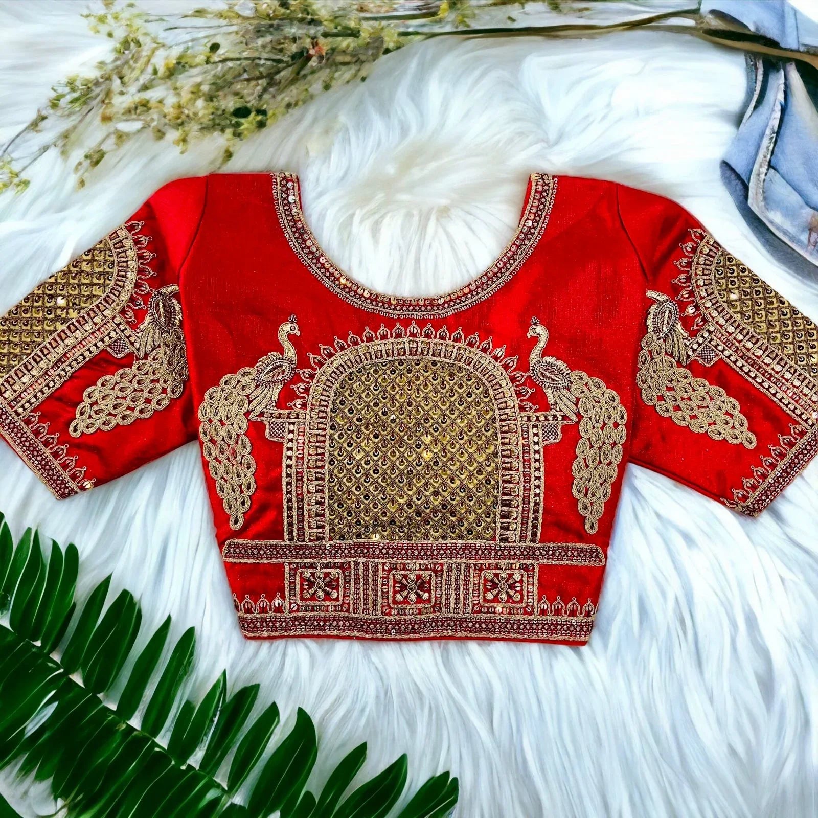 Peacock 3D Embroidery Bridal Work Blouse - Anant Exports